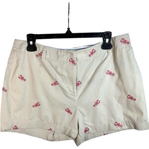 J McLaughlin Cotton Khaki Shorts Pink Lobster Design Sz 10